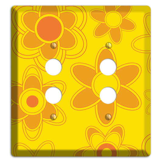 Yellow with Orange Retro Floral Contour 2 Pushbutton Wallplate