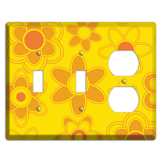 Yellow with Orange Retro Floral Contour 2 Toggle / Duplex Wallplate