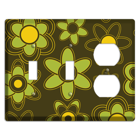 Brown with Lime Retro Floral Contour 2 Toggle / Duplex Wallplate
