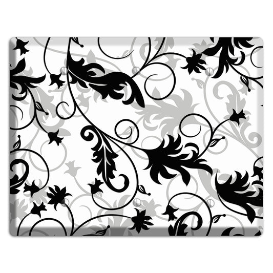 Black White and Grey Victorian Sprig 3 Blank Wallplate
