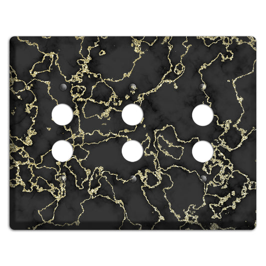 Black and Gold Marble Shatter 3 Pushbutton Wallplate