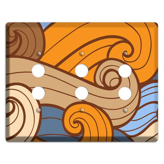 Abstract Curl Blue & Cream 3 Pushbutton Wallplate