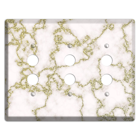 White and Gold Marble Shatter 3 Pushbutton Wallplate