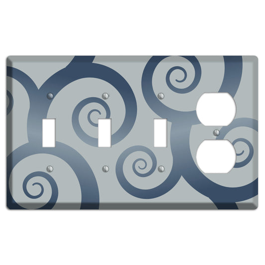 Grey with Blue Large Swirl 3 Toggle / Duplex Wallplate