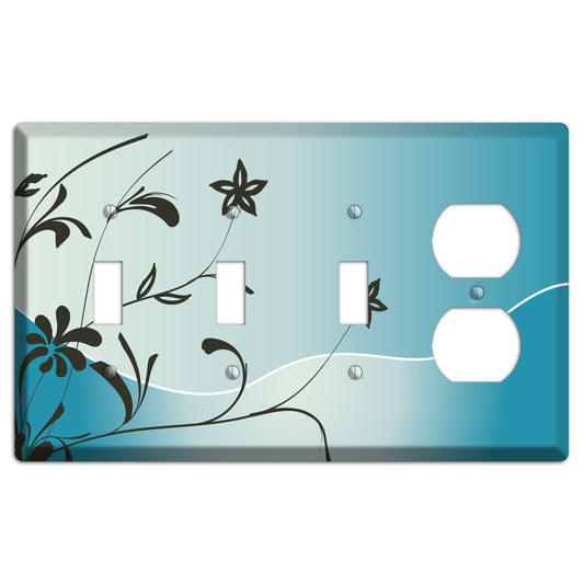 Blue-grey Floral Sprig 3 Toggle / Duplex Wallplate
