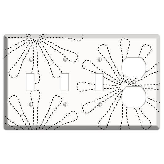 White with Black Retro Stipple Floral Contour 3 Toggle / Duplex Wallplate