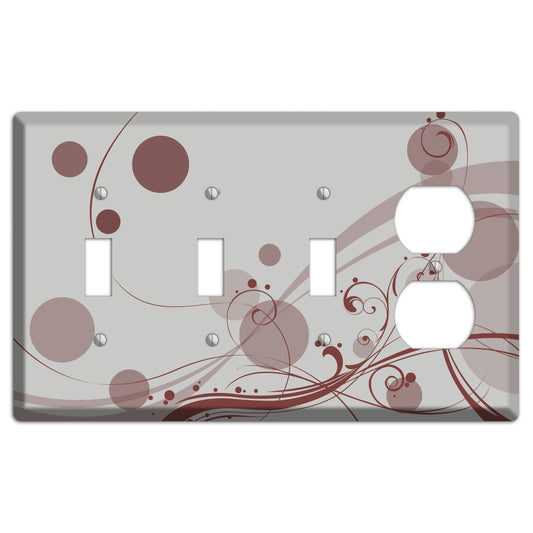 Grey with Maroon Dots and Swirls 3 Toggle / Duplex Wallplate
