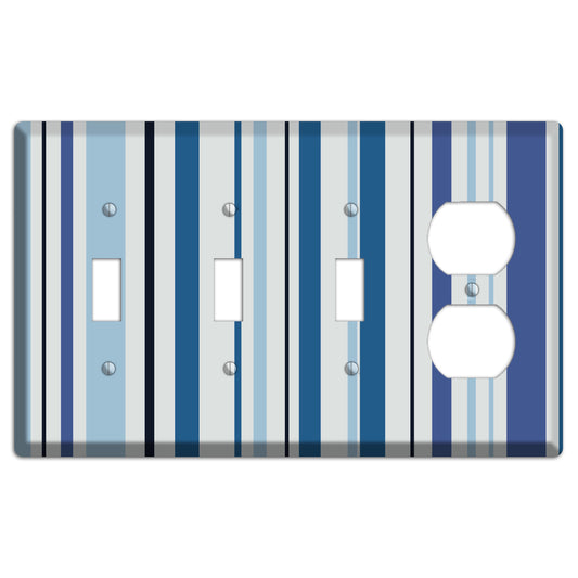 Multi White and Blue Vertical Stripe 3 Toggle / Duplex Wallplate