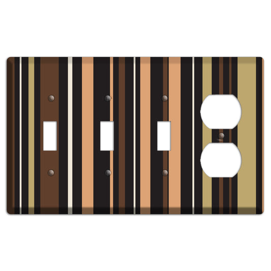 Multi Brown and Coral Vertical Stripe 3 Toggle / Duplex Wallplate