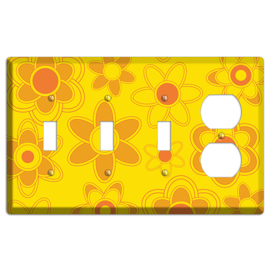Yellow with Orange Retro Floral Contour 3 Toggle / Duplex Wallplate