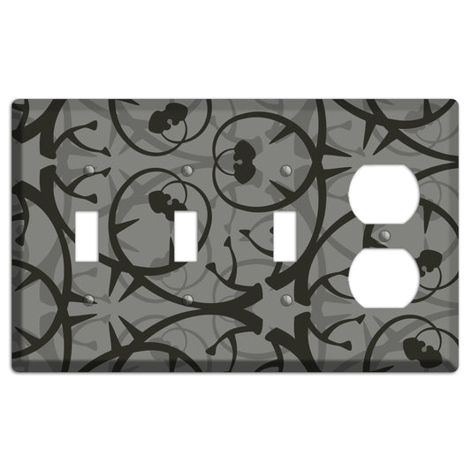 Grey with Black Retro Sprig 3 Toggle / Duplex Wallplate
