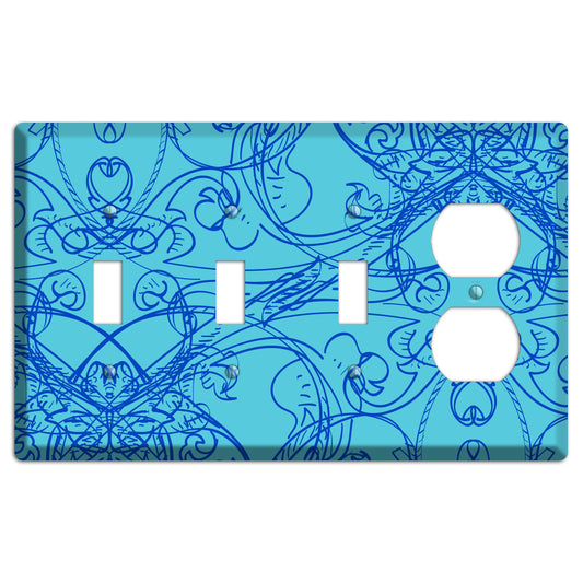Turquoise Deco Sketch 3 Toggle / Duplex Wallplate
