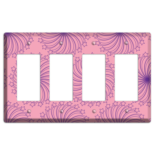 Pink with Purple Star Swirl 4 Rocker Wallplate