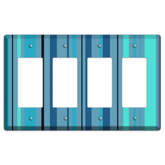 Multi Turquoise Vertical Stripe 4 Rocker Wallplate