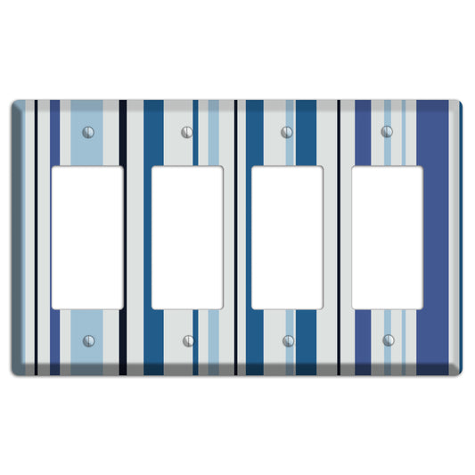 Multi White and Blue Vertical Stripe 4 Rocker Wallplate