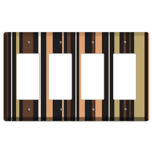 Multi Brown and Coral Vertical Stripe 4 Rocker Wallplate