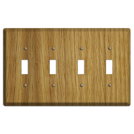 White Oak Wood Four Toggle Switchplate