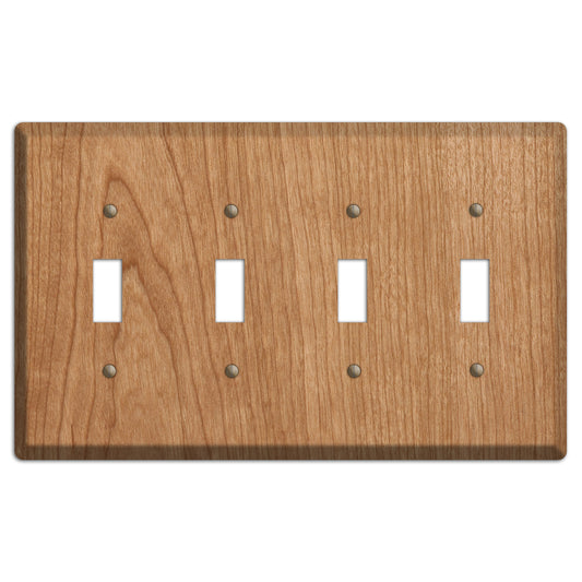 Cherry Wood Four Toggle Switchplate