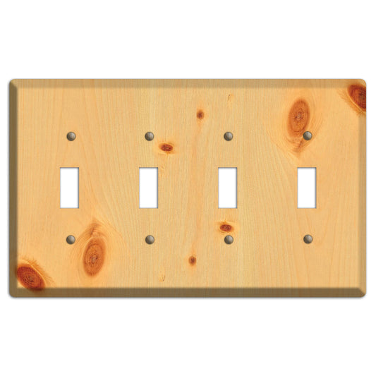 Pine Wood Four Toggle Switchplate