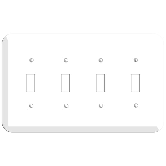Rounded Corner White Metal 4 Toggle Wallplate
