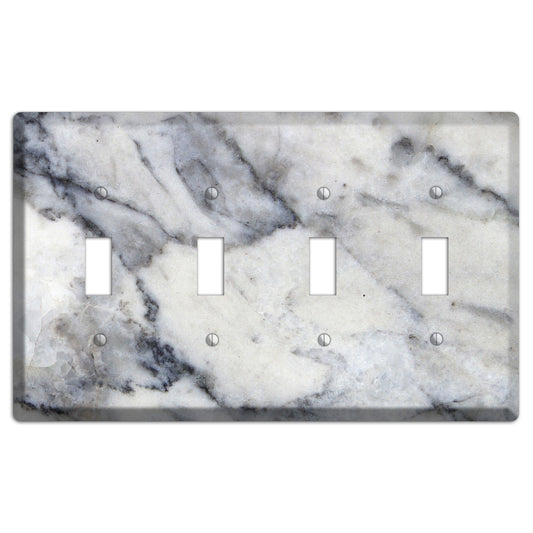 White and Grey Marble 4 Toggle Wallplate