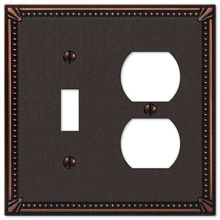Imperial Bead Aged Bronze Toggle / Duplex Outlet - Wallplatesonline.com