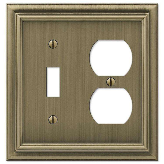 Continental Brushed Brass Toggle / Duplex Outlet - Wallplatesonline.com