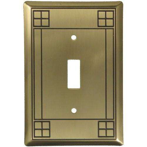 Arts and Crafts Antique Brass Single Toggle Switchplate:Wallplatesonline.com