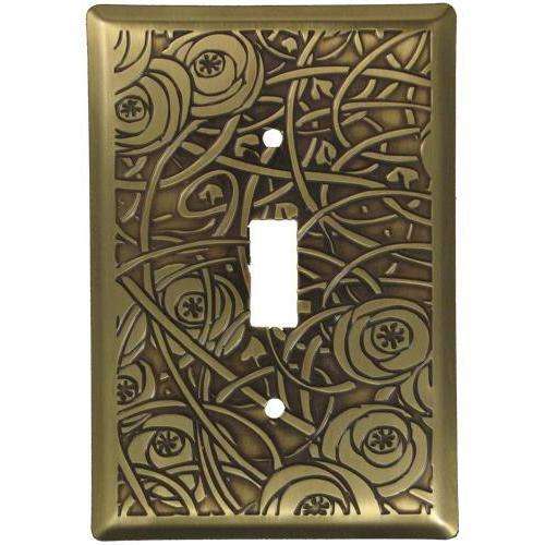 Deco Floral Antique Brass Single Toggle Switchplate:Wallplatesonline.com