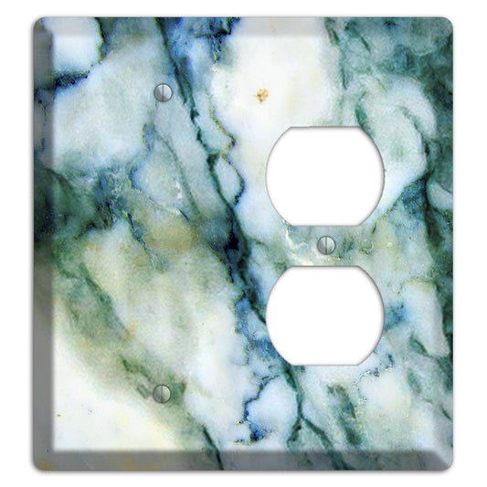 White, Green and Blue Marble Blank / Duplex Wallplate
