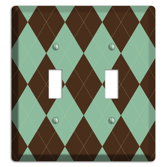 Green and Brown Argyle 2 Toggle Wallplate