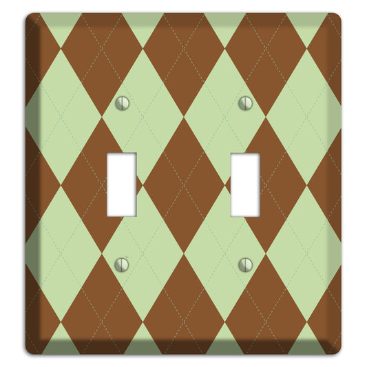 Brown and Green Argyle 2 Toggle Wallplate