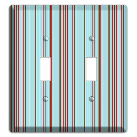 Dusty Blue with Red and Brown Vertical Stripes 2 Toggle Wallplate