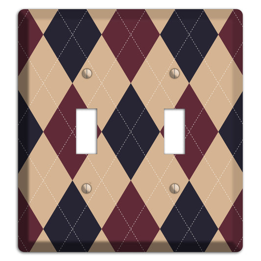 Brown and Tan Argyle 2 Toggle Wallplate