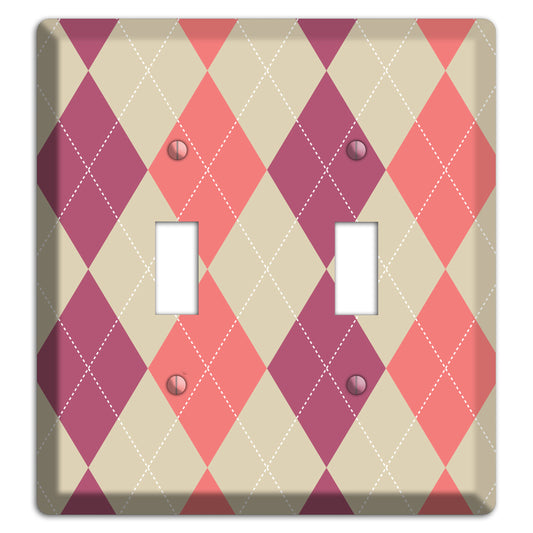 Pink and Tan Argyle 2 Toggle Wallplate