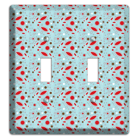 Dusty Blue with Red and Brown Retro Sprig 2 Toggle Wallplate
