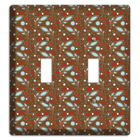 Brown with Red and Dusty Blue Retro Sprig 2 Toggle Wallplate