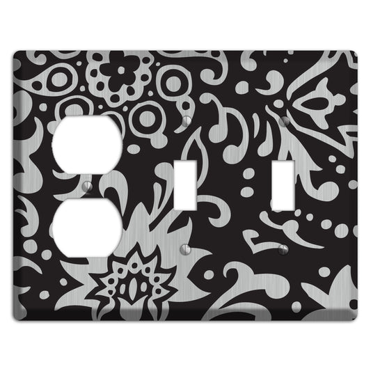Black Boteh  Stainless Duplex / 2 Toggle Wallplate