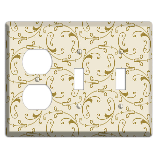 Off White with Gold Victorian Sprig Duplex / 2 Toggle Wallplate