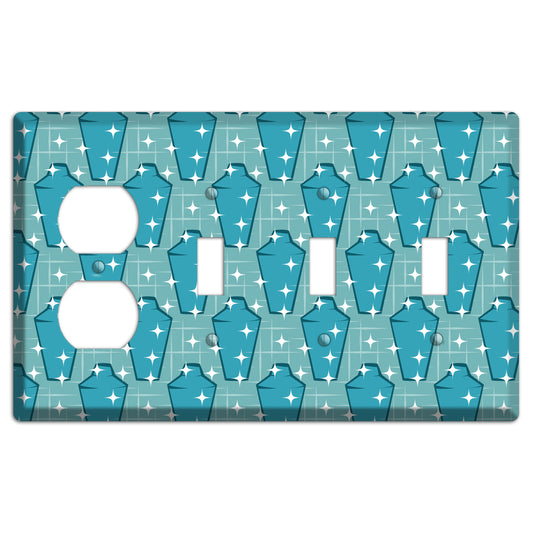 Blue and Teal Shaker Duplex / 3 Toggle Wallplate