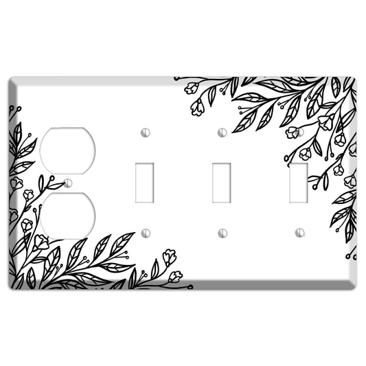 Hand-Drawn Floral 2 Duplex / 3 Toggle Wallplate