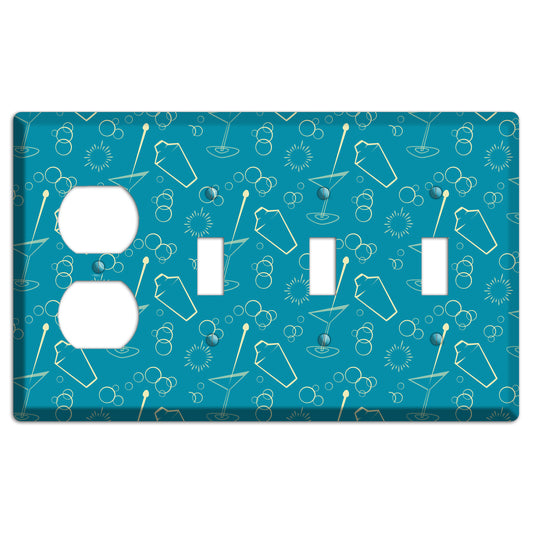 Teal Cocktail Hour Duplex / 3 Toggle Wallplate