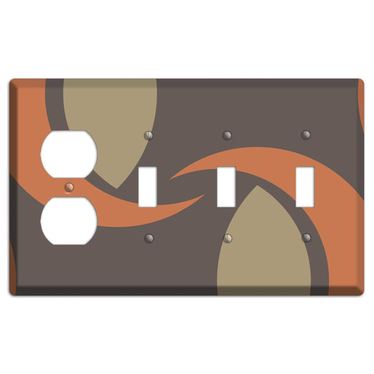 Grey Beige and Orange Abstract Duplex / 3 Toggle Wallplate