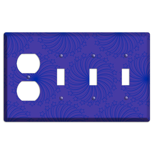 Multi Purple Star Swirl Duplex / 3 Toggle Wallplate