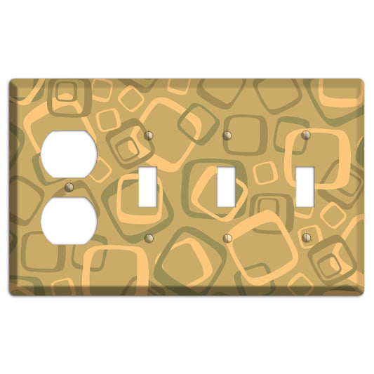 Multi Olive Random Retro Squares Duplex / 3 Toggle Wallplate