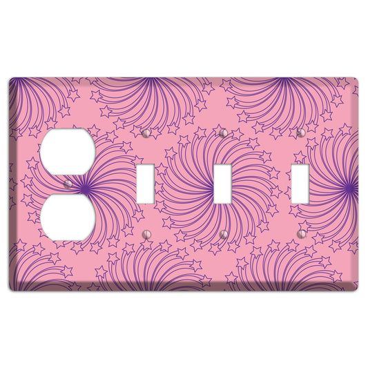 Pink with Purple Star Swirl Duplex / 3 Toggle Wallplate