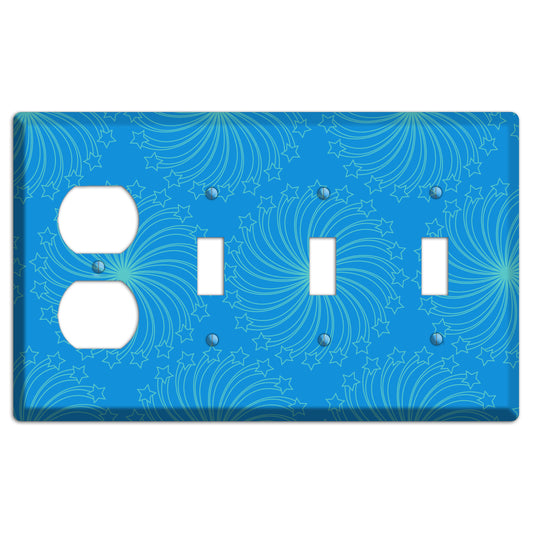 Multi Blue Star Swirl Duplex / 3 Toggle Wallplate