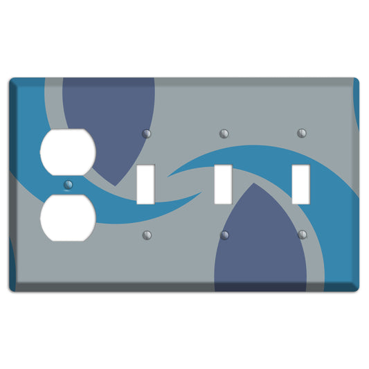 Grey and Blue Abstract Duplex / 3 Toggle Wallplate