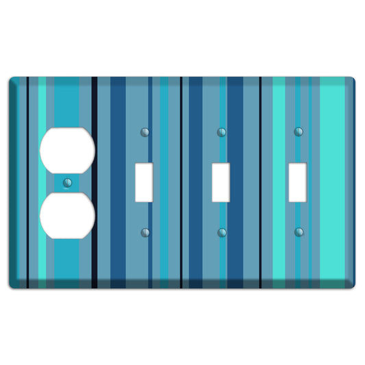 Multi Turquoise Vertical Stripe Duplex / 3 Toggle Wallplate