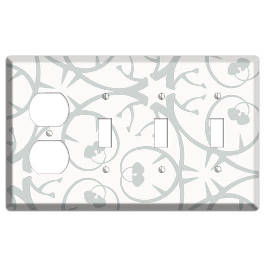 White with Grey Abstract Swirl Duplex / 3 Toggle Wallplate